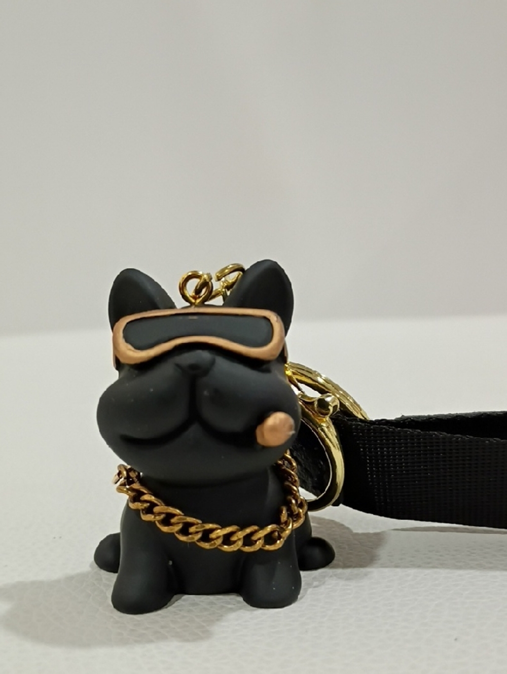 Black French Bulldog Bag Charm/Keychain with Gold Accessories